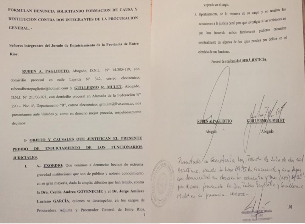 Pedido de Jury enjuiciamiento contra  García y Goyeneche