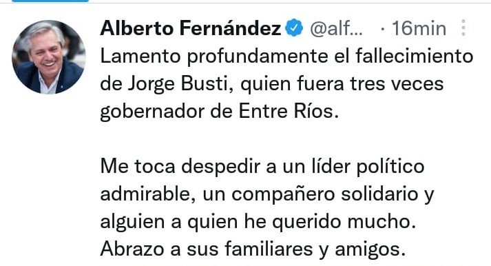 La dirigencia política despide al exgobernador Jorge Busti