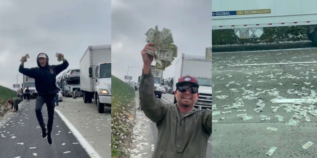 Lluvia de dólares y caos en la autopista