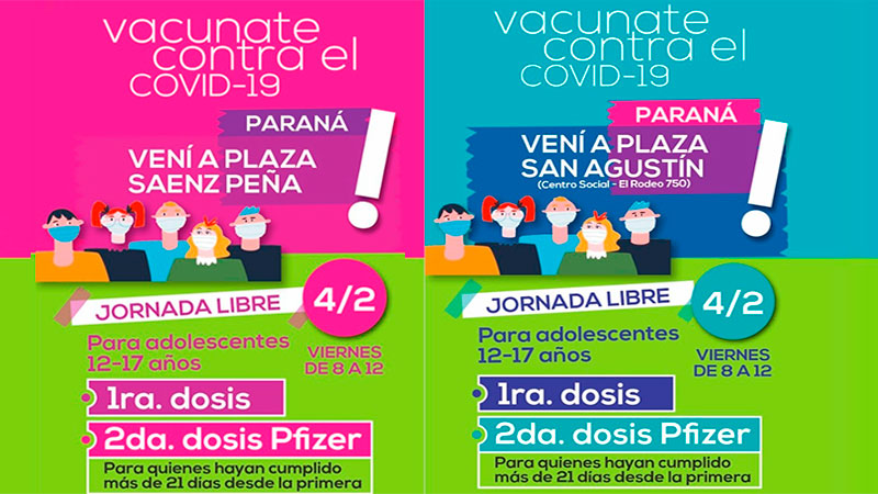 Jornada libre de vacunación covid19: En dos plazas de Paraná