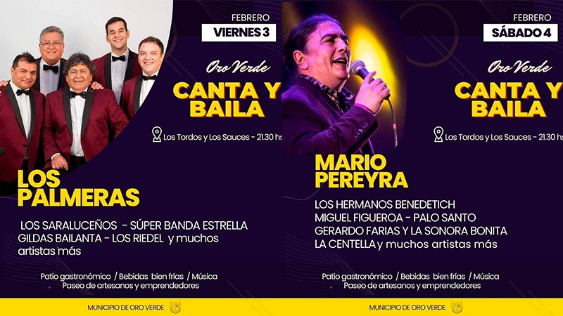 Los Palmeras y Mario Pereyra actuarán en el festival Oro Verde