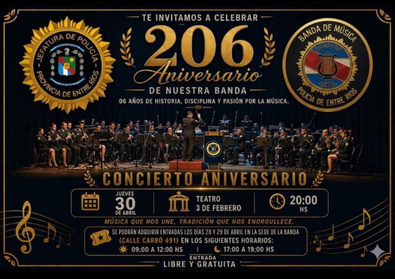 LA BANDA DE LA POLICÍA DE ENTRE RÍOS CELEBRA 206 AÑOS CON UN SHOW ESPECIAL EN PARANÁ
