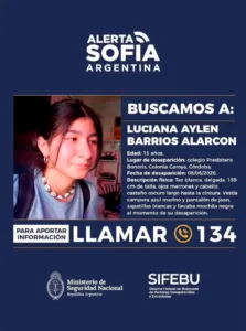 ACTIVARON LA ALERTA SOFÍA Y SE INTENSIFICA LA BÚSQUEDA DE UNA ADOLESCENTE DESAPARECIDA EN CÓRDOBA