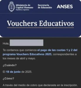 COMENZÓ EL PAGO DE LOS VOUCHERS EDUCATIVOS
