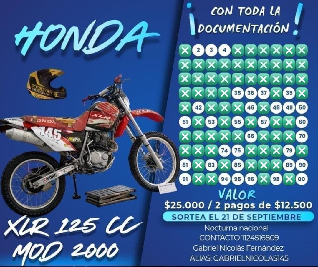 RIFA SU MOTO PARA PODER VIAJAR A SEVILLA Y COMPLETAR UNA CAPACITACIÓN EN MEDICINA