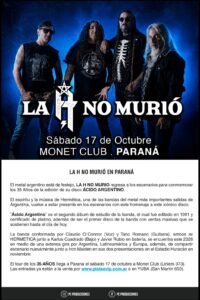 LA H NO MURIÓ LLEGA A PARANÁ PARA CELEBRAR LOS 35 AÑOS DE “ÁCIDO ARGENTINO”